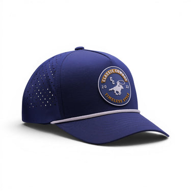Classic Cowboy The Clubhouse navy performance golf hat, front view.