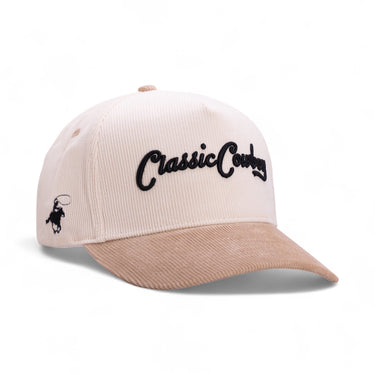 Classic Cowboy The Cattleman tan and cream corduroy western cap with bold script embroidery.