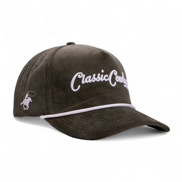 Classic Cowboy The Fern olive green corduroy western snapback, front view.