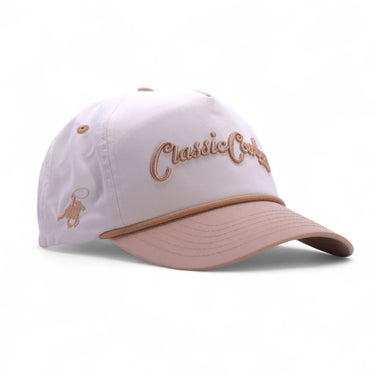 Classic Cowboy The Lambert off-white western roper with tan embroidery, bill, and rope.