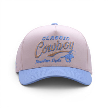 Classic Cowboy The Sedona snapback hat, close-up front view of embroidery.