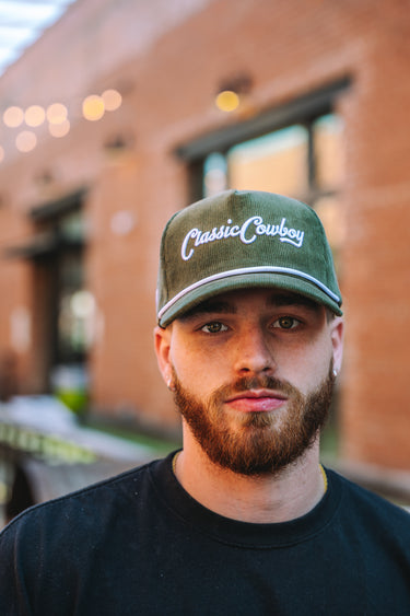 The Fern corduroy snapback by Classic Cowboy, angled view.