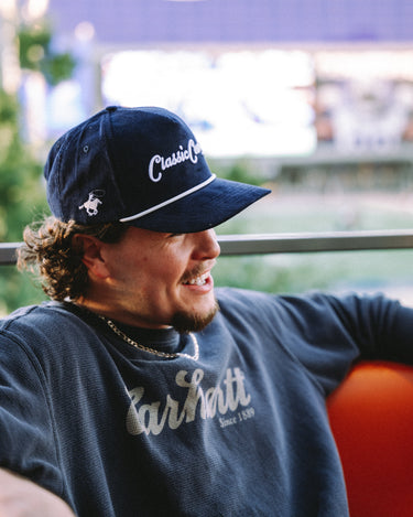The Home Team corduroy cap by Classic Cowboy, angled view.