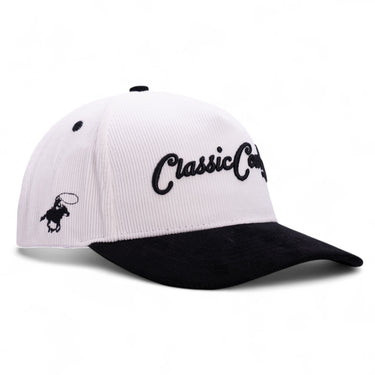 Classic Cowboy The Formal white and black corduroy snapback with cowboy side logo.