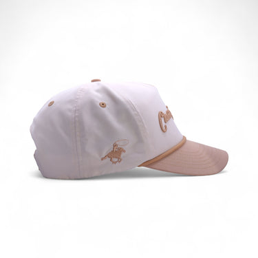 The Lambert off-white and tan western roper, side view.