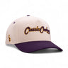 Classic Cowboy The Luka off-white western snapback with purple bill and gold embroidery.