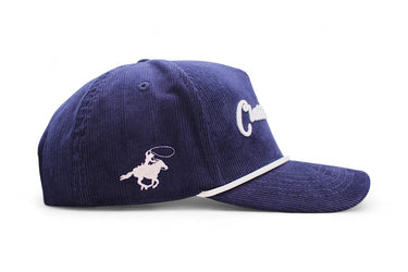 The Home Team navy corduroy western cap, side view.