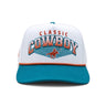 Classic Cowboy The South Beach white and teal roper snapback with orange rope, front view.