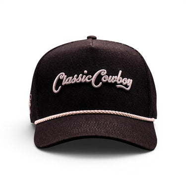 Classic Cowboy black baseball cap with embroidered logo and rope detail
