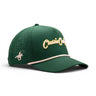 Classic Cowboy The Birdie fairway green performance golf hat with cream rope and perforated panels, angled view.